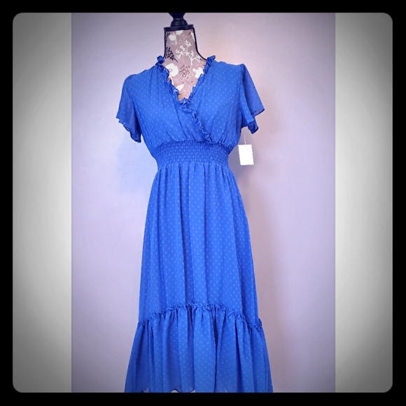 Cobalt royal blue flowy midi dress - Picture 7 of 7
